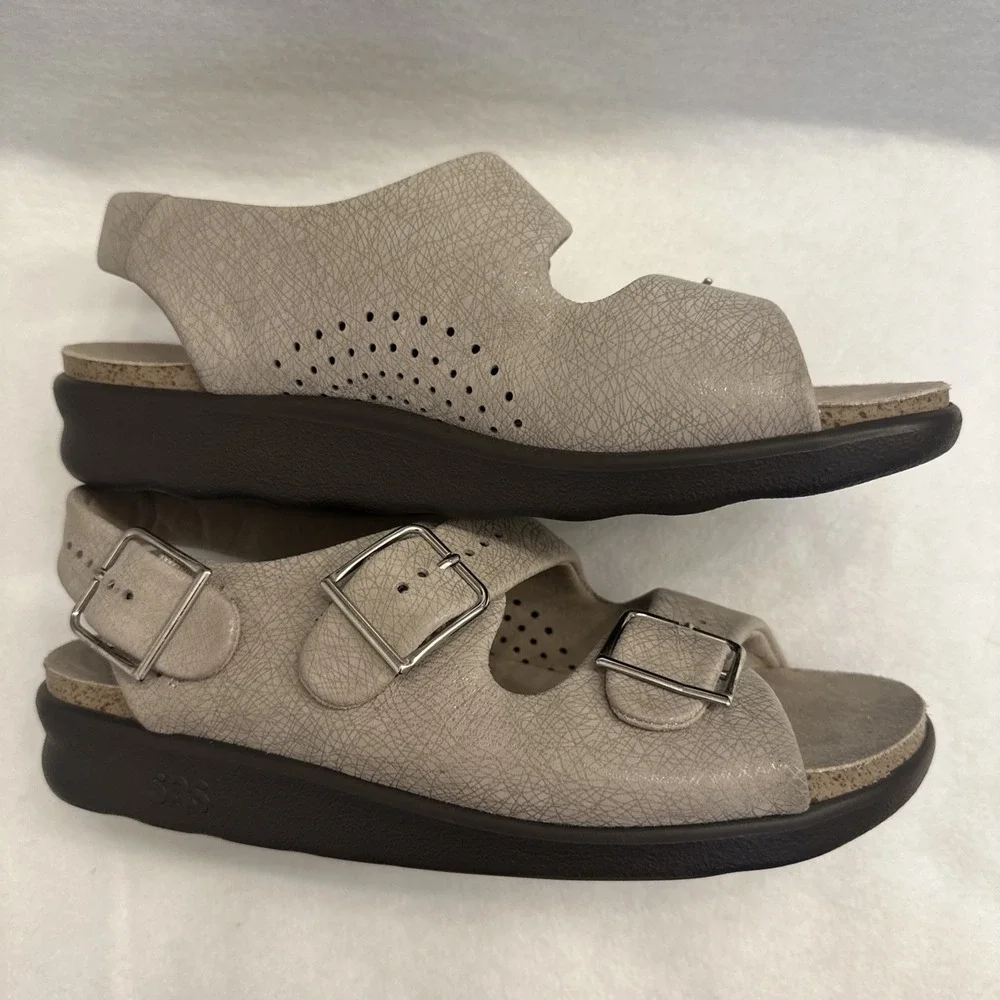 SAS Relaxed Women's Sandals Size 6.5 Web Linen Leather Tripad Comfort USA